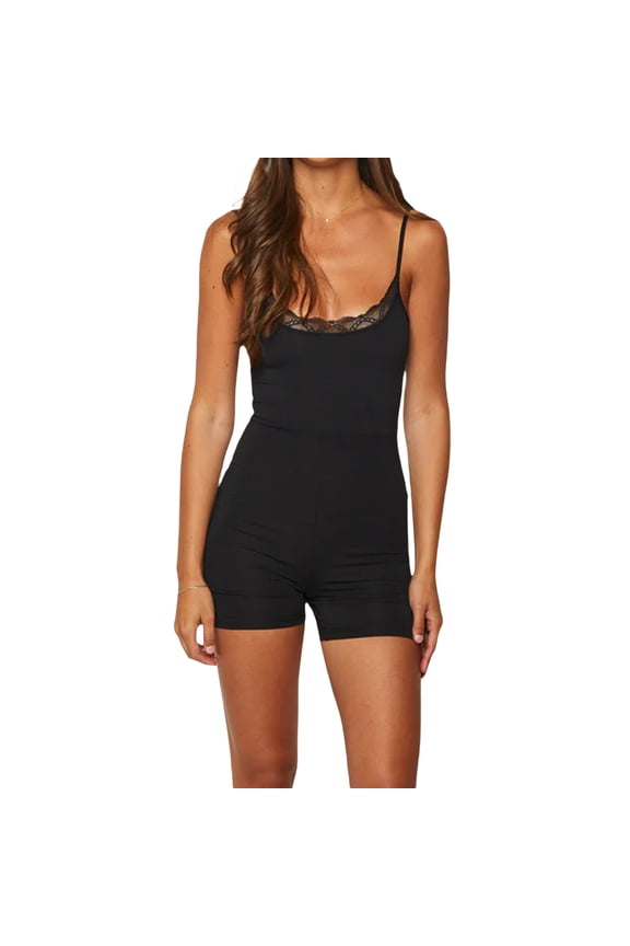 Women Shorts Jumpsuits Summer Lace Patchwork Backless Spaghetti Strap Bodysuit Playsuit Cute Rompers Club Streetwear