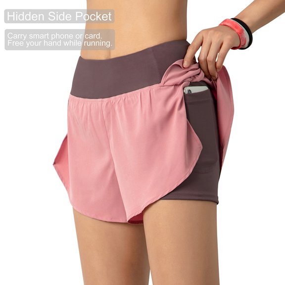 Women Shorts,Liner Sport Fitness With Pocket Wide Sport Fitness Workout Women 2-in-1 With Layer Liner Wide Waistband Layer Pocket Wide Waistband 2-in-1 With Pocket Hxber