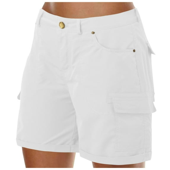 Women Shorts Loose Solid Color Summer Beach Shorts Buttons Short Casual Hot Pants Cargo Shorts Womens Denim Shorts White L