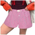thumbnail image 1 of Women Shorts Plaid Print Button Front Pajama Bottoms Polyester Spandex Summer Sleepwear Beach Party Wear, 1 of 5