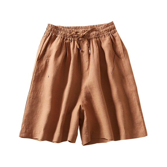 Women Shorts Plus Size Summer Solid Color Pocket Cotton Linen Loose and Comfortable Fashion Casual Shorts