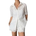 thumbnail image 1 of Women Shorts Set 2 Piece Outfits Short Sleeve Button Down Top and Shorts Set White S, 1 of 9