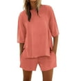 thumbnail image 1 of Women Shorts Sets Outfits Short Sleeve Solid Crew Neck Side Slit Loose T Shirt Shorts Matching Set Womens Summer Outfits RD1 L, 1 of 4