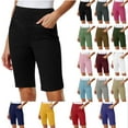 thumbnail image 1 of Women Shorts Solid Stretch Pull On Regular Summer Casual High Waist Yoga Half Shorts Pants, 1 of 9