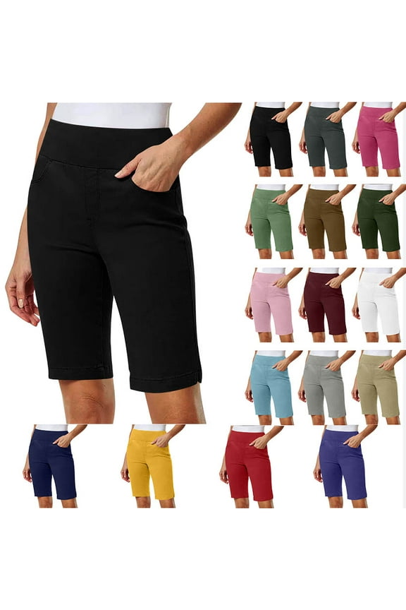 Women Shorts Solid Stretch Pull On Regular Summer Casual High Waist Yoga Half Shorts Pants