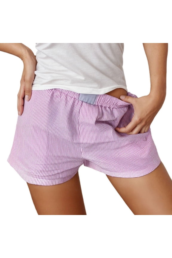 Women Shorts Striped Print Mid Rise Elastic Waist Patchwork Color Block Casual Summer Bottoms Fashion Lounge Shorts