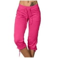 thumbnail image 1 of Women Shorts Summer Knee Length Pants Elastic Waist Bermuda Shorts Beach Capris Sweat Lounge Shorts with Pockets Hot Pink M, 1 of 7