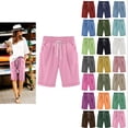 thumbnail image 1 of Women Shorts Women's Summer Solid Five Points Large Size Cotton Linen Pants Casual Pants Summer Gift Pink_XL, 1 of 7