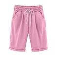 thumbnail image 1 of Women Shorts with Pockets Solid Color High Waist Bermuda Shorts, 1 of 6