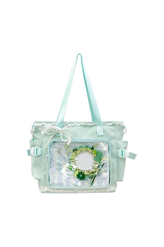 Women Shoulder Bag Adjustable Straps Preppy Messenger Bags Cute Bow Anime Crossbody Bag Anime Cute Doll Handbags (Green)