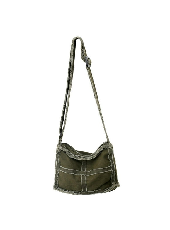 Women Shoulder Bag Canvas Purse Zipper Casual Small Handbag Tote with Adjustable Green