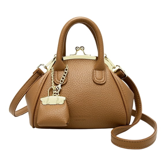 Women Shoulder Bag Commuting Bag PU Leather Handbag Kiss Lock Crossbody Bag