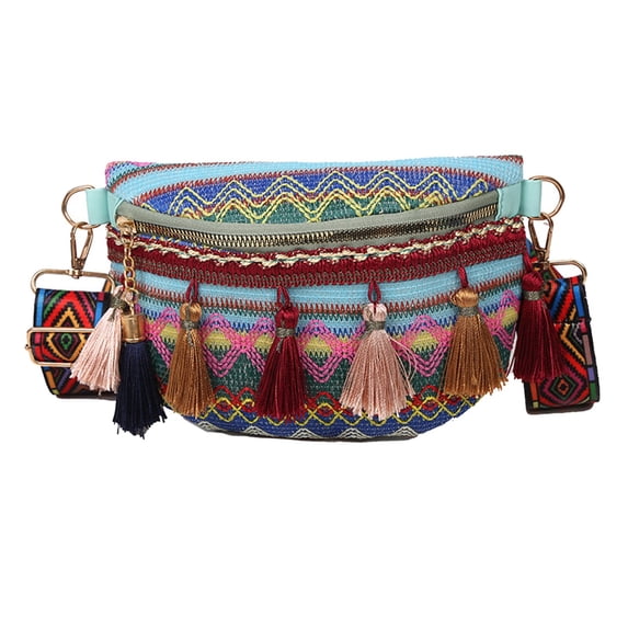 Women Shoulder Bag Ethnic Style Shoulder Bag Tassel Weave Bag Versatile Fashionable Handbag Green Free Size