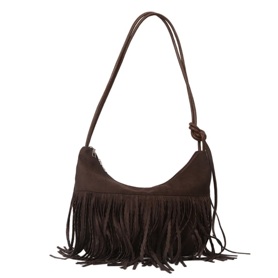 Women Shoulder Bag Fashion New Pattern Tassel Decoration Retro Casual Large Capacity Zipper Practical Messenger Bag