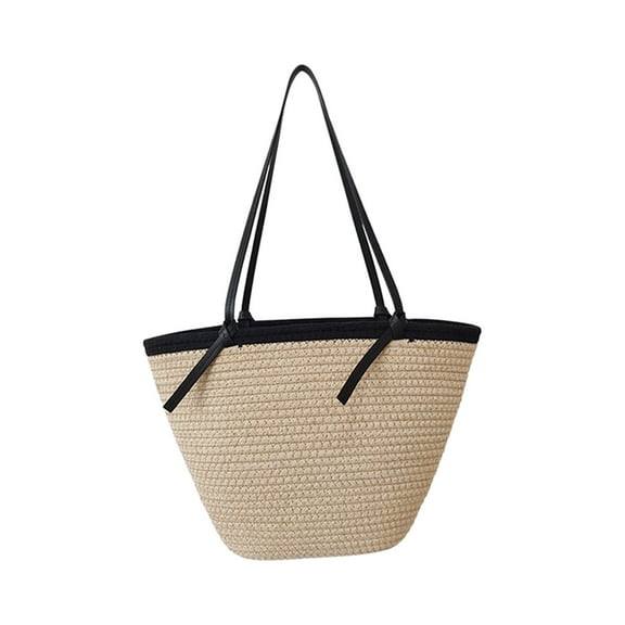 Women Shoulder Bag Large Capacity Boho Woven Handbag for Spring Outdoor Work Khaki