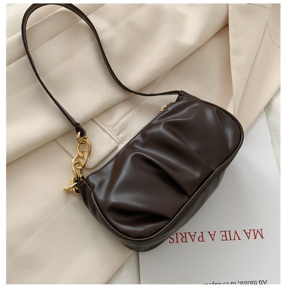 Women Shoulder Bag Large Capacity Smoothing Zipper Soft Polyester Fashionable Cute Handbag Dark Brown
