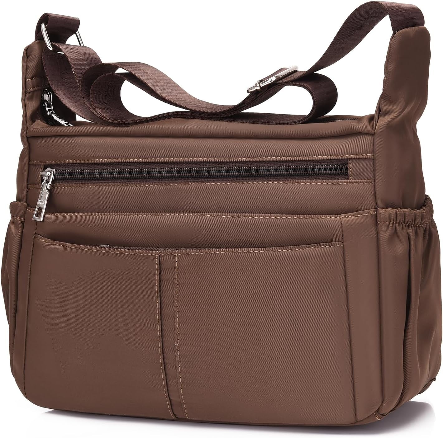 Women Shoulder Bag Multi-Pockets Handbag Water-Resistant Nylon Crossbody Bags Large Purses Lightweight Messenger Bag Black