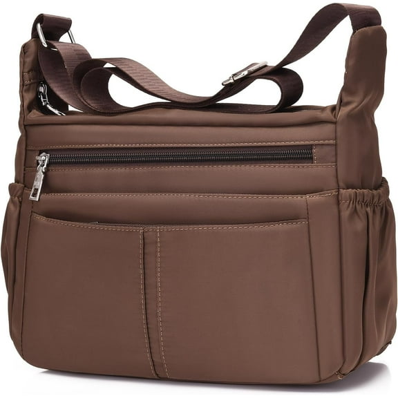 Women Shoulder Bag Multi-Pockets Handbag Water-Resistant Nylon Crossbody Bags Large Purses Lightweight Messenger Bag Black