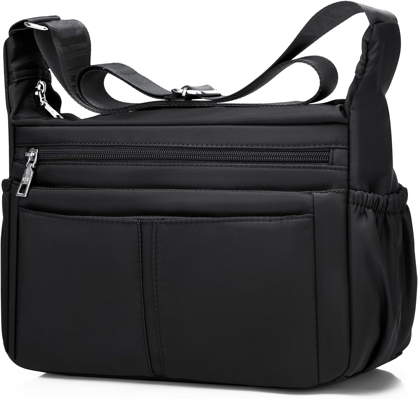 Women Shoulder Bag Multi-Pockets Handbag Water-Resistant Nylon Crossbody Bags Large Purses Lightweight Messenger Bag Black