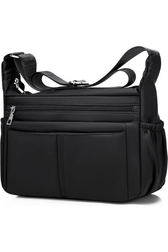 Women Shoulder Bag Multi-Pockets Handbag Water-Resistant Nylon Crossbody Bags Large Purses Lightweight Messenger Bag Sapphire Blue