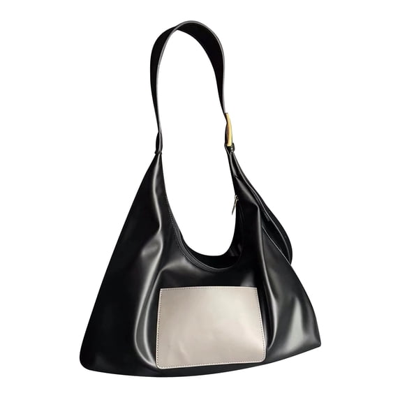 Women Shoulder Bag PU Leather Large Capacity Handbag Commuter Work Bag with Adjustable Strap Black Free Size