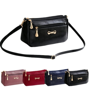Women Shoulder Bag Pu Leather Crossbody Bag Multi-pockets Messenger Bag Soft Handbag-Black