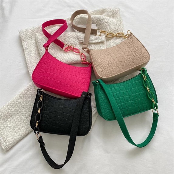 Women Shoulder Bag Smooth Chain Decor Large Capacity Zipper Closure Solid Color Firm Stitching Portable Cosmetic Earphone Phones Storage Underarm Bag