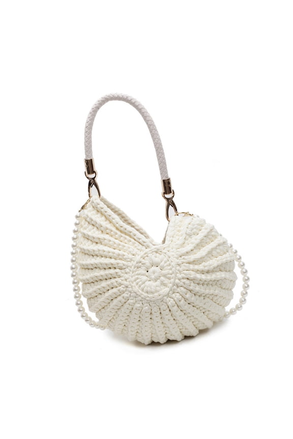 Women Bag Trendy Shoulder Bag with Pearls Strap Stylish Seashells Bag Fashion Conch Crossbody Bag Handwoven Beach Bag