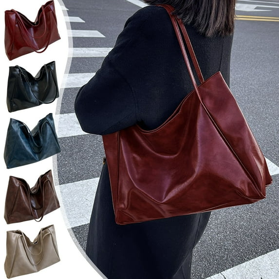 Women Shoulder Bags Trendy Ladies'Tote Bag Large Capacity Soft Leather Shoulder Bag Retro Handcarry Bucket Purse 50% 0ff Clearance!