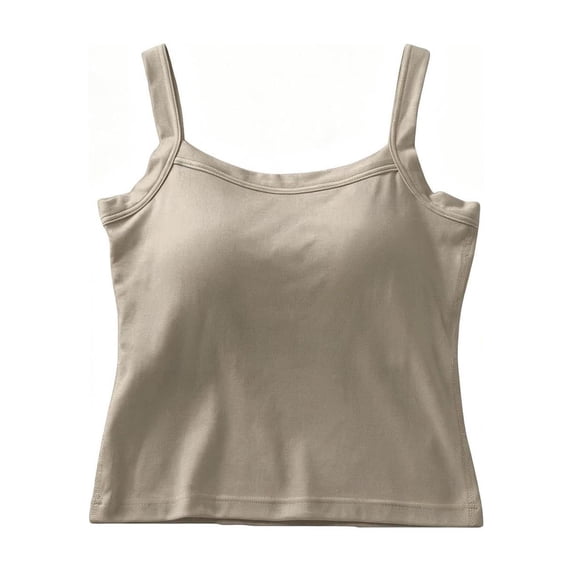 Women Shoulder Exposing Back Design Cami Top, Padded Thickened Spaghetti Strap Sleeveless Tank Top Brown-AA L(L)