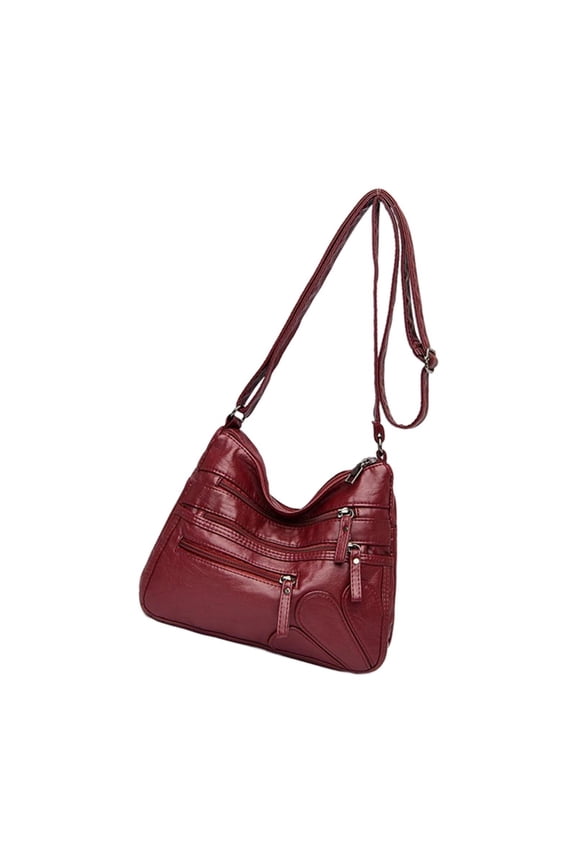 Women Shoulder Handbag Multiple Pockets Bag Ladies Purse Retro Fashion Tote - Red