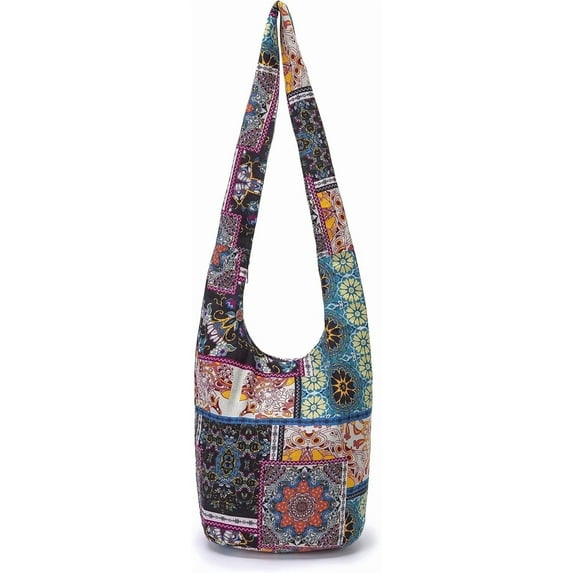 Lohol Women Shoulder Handbags Fashion canvas Hippie Crossbody Bags Bohemian Animal Prints Hobo Bags(Black-square)