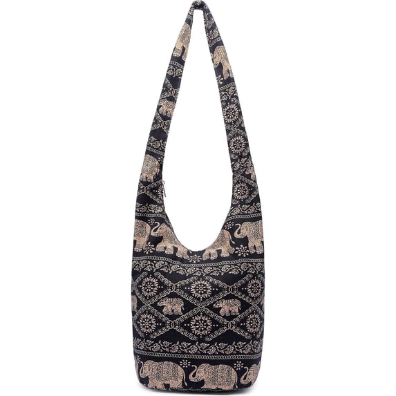 Lohol Women Shoulder Handbags Fashion canvas Hippie Crossbody Bags Bohemian Animal Prints Hobo Bags(Black Elephant)