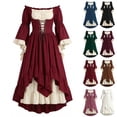 thumbnail image 1 of Women off Shoulder Renaissance Medieval Dress, Bell Long Sleeve Lace Up Corset Maxi Gown, Gothic Witch Cosplay Costume for Halloween Party Renaissance Fair Vintage themed Event Wine XL(XL), 1 of 5