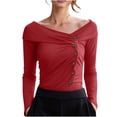 thumbnail image 1 of Women Off Shoulder Tops Long Sleeve Cross Wrap Asymmetrical Blouses Tunics Top Casual Button Down Blouse Sexy Base Layer Shirts Trendy Dressy 2026 Blouse, 1 of 7