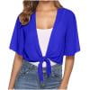thumbnail image 1 of Women's Crop Cardigan Lightweight Bolero Shrug Ruffle Short Sleeve Tie Front Loose Sheer Jackets for Tops, 1 of 6
