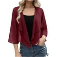 thumbnail image 1 of Women Shrug Chiffon Cardigans Coat Lightweight Spring Open Front 3/4 Sleeve Draped Ruffle Bolero for Evening Dressy, 1 of 8