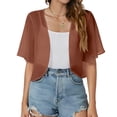 thumbnail image 1 of Women Shrug Chiffon Cardigans Open Front Short Sleeve Bolero for Evening Dressy Khaki L, 1 of 4