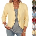 thumbnail image 1 of Women Shrug Lightweight Cardigans Open Front 3/4 Sleeve Ruffled Cardigan for Evening Party Dressy (M,Yellow), 1 of 4
