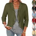 thumbnail image 1 of Women Shrug Lightweight Cardigans Open Front 3/4 Sleeve Ruffled Cardigan for Evening Party Dressy (S,Army Green), 1 of 4