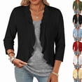 thumbnail image 1 of Women Shrug Lightweight Cardigans Open Front 3/4 Sleeve Ruffled Cardigan for Evening Party Dressy (S,Black), 1 of 4