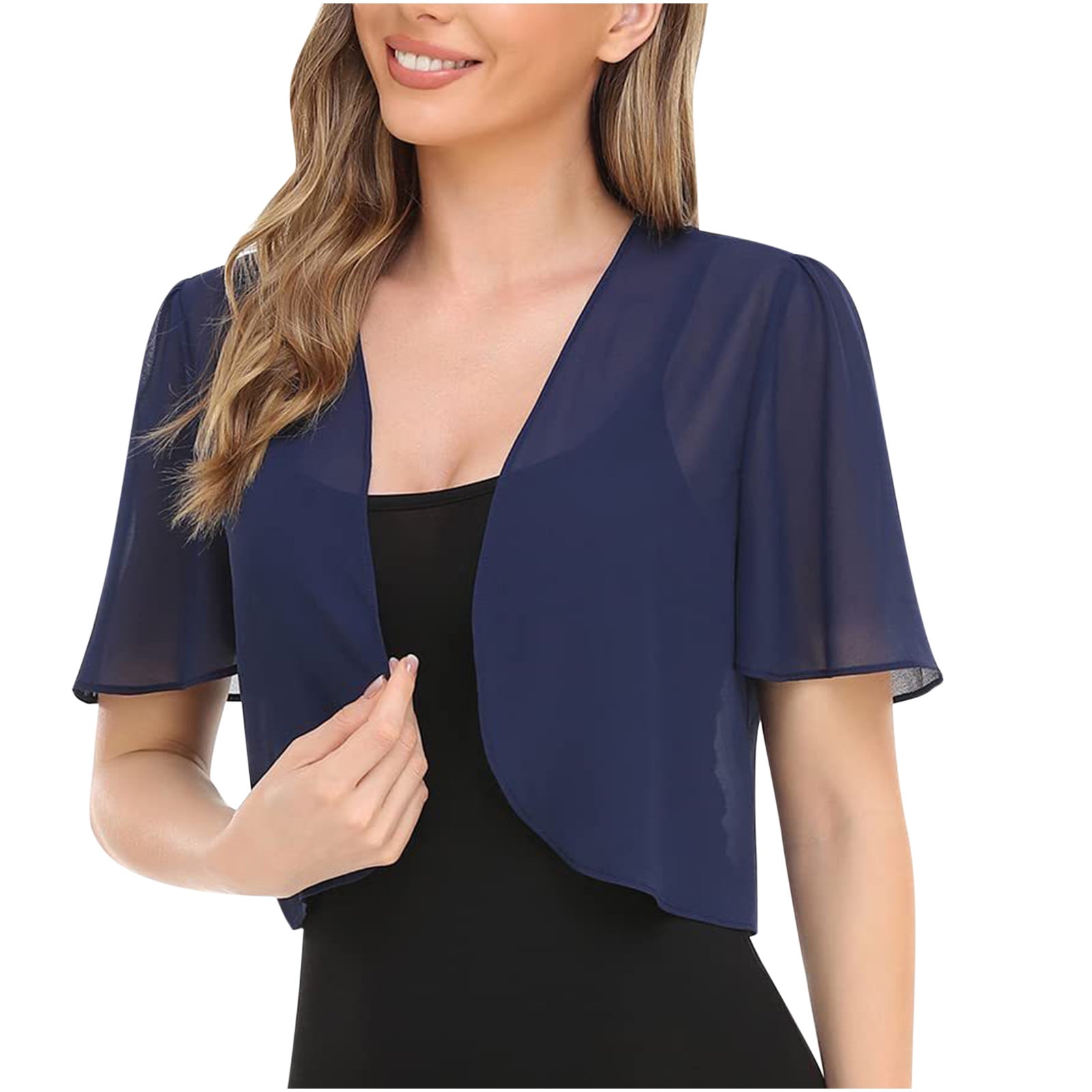 Women Shrug Soft Chiffon Open Front Sheer Cropped Short Sleeve Cardigans for Evening Dress Womens Shrug Cardigan Sweater Walmart