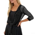 thumbnail image 1 of Women Shrugs for Evening Dresses 3/4 Sleeve Glitter Sheer Tie Front Party Lightweight Bolero Shrug Beach Cover Up Black One Size, 1 of 4