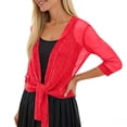 thumbnail image 1 of Women Shrugs for Evening Dresses 3/4 Sleeve Glitter Sheer Tie Front Party Lightweight Bolero Shrug Beach Cover Up Red One Size, 1 of 4