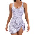 thumbnail image 1 of Women Side Knot Swim Dress Print Swimdress Skirted Swimwear Swimsuit with Skirt Tummy Control Skirt Bathing Suit, 1 of 19