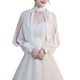 thumbnail image 1 of Women Side Split Long Sleeve Wedding Shawl Cape Halter Neck Chiffon Shrug Bolero, 1 of 19