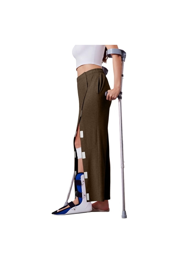 Women Side Split Open Access Pants Cotton Solid Post Surgery Casual Athletic Trousers With Pockets Brown L