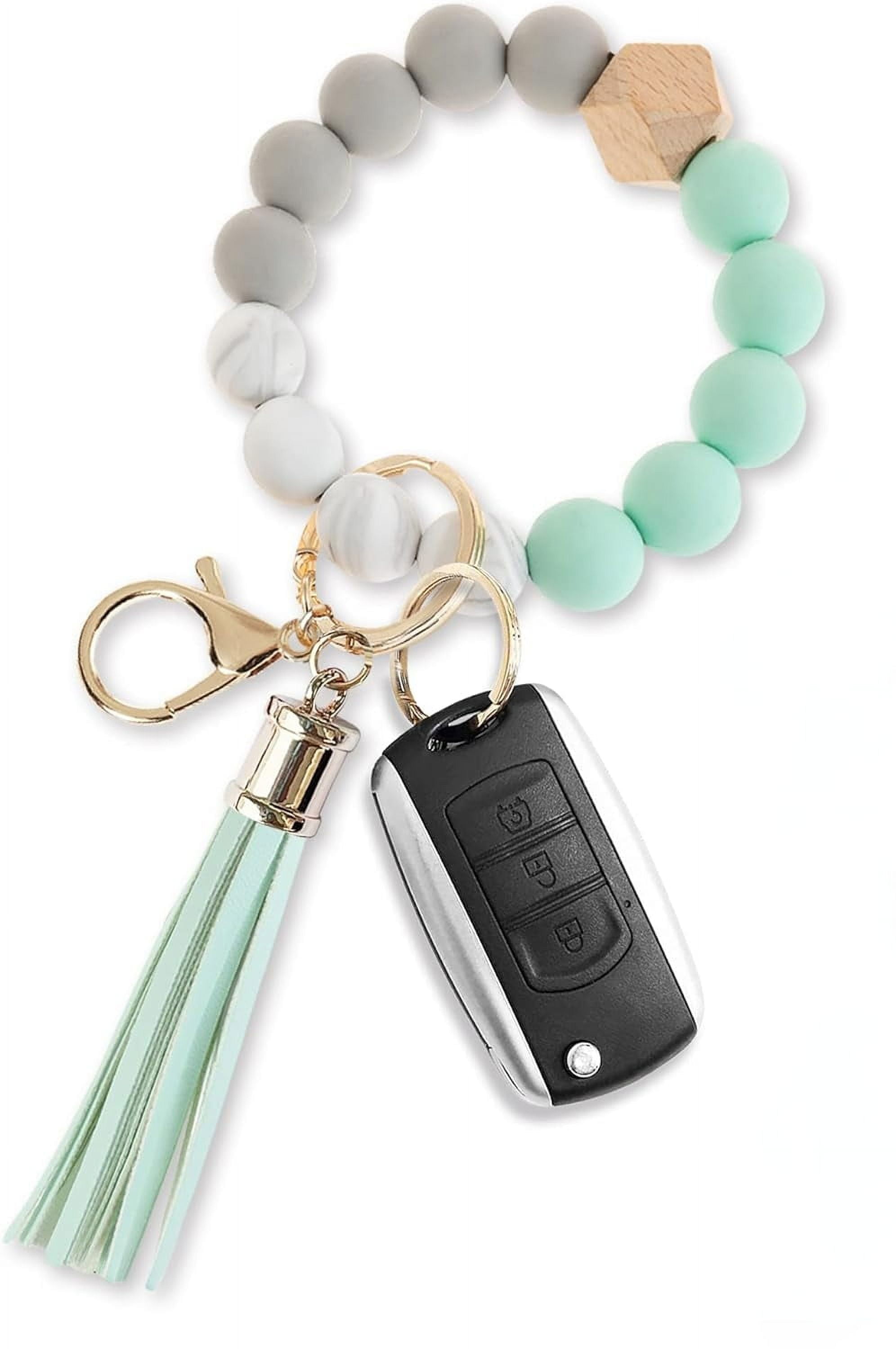 Women Silicone Beads Key Ring Chain Wristlet Keychain Bracelet