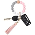 thumbnail image 1 of Women Silicone Keychain Bracelet Beaded Wristlet Key Ring Black Bangle Chains with Leather Tassel, 1 of 5