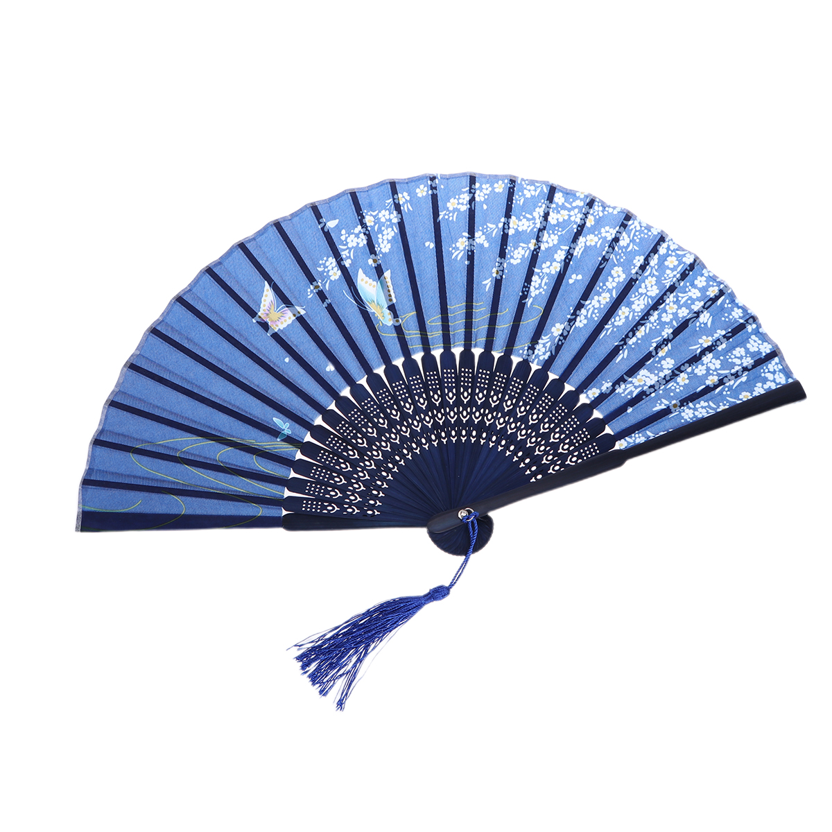 Women Silk Folding Fans Handheld Fans Bamboo Fans with Tassel Japanese